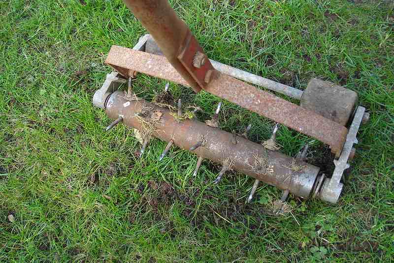 Aeration tool on a lawn