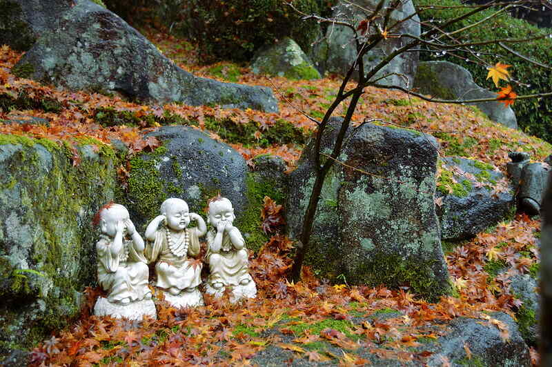 Rock Garden in the Fall with statues